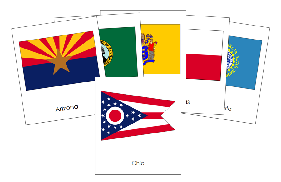 Flags of the United States of America 3-Part Continent Cards - Montessori Print Shop Digital Download