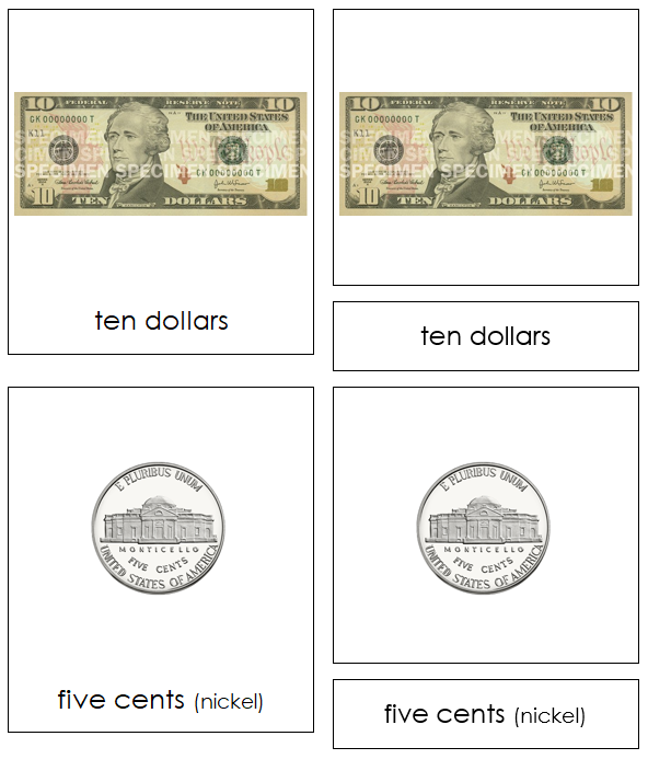 United States Currency 3-Part Cards - Montessori Print Shop