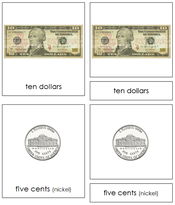 United States Currency Cards - Montessori Print Shop