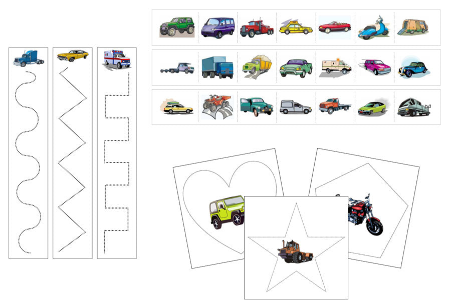 Vehicles Cutting Work - Preschool Activity - Montessori Print Shop Digital Download