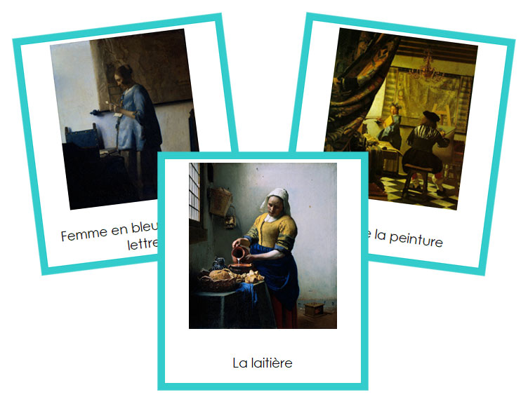 French - Johannes Vermeer Art Cards (color-coded) - Montessori Print Shop Digital Download
