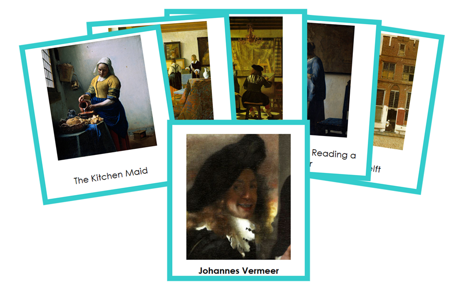 Johannes Vermeer 3-Part Art Cards (color-coded) - Montessori Print Shop Digital Download