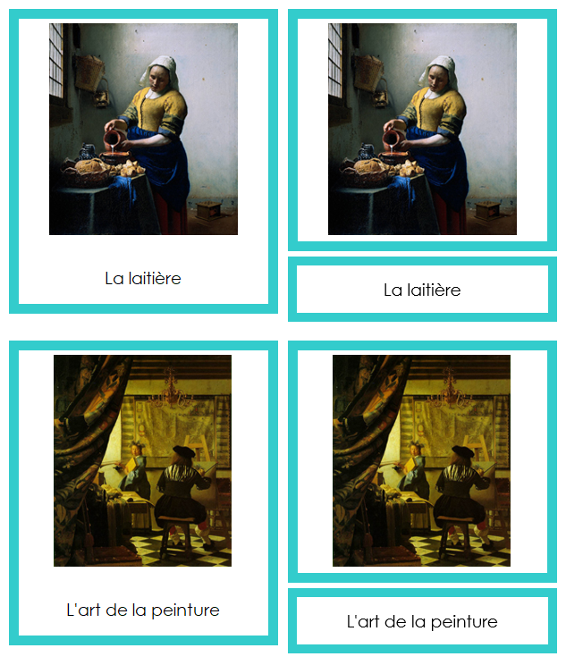 French - Johannes Vermeer Art Cards (color-coded) - Montessori Print Shop Digital Download