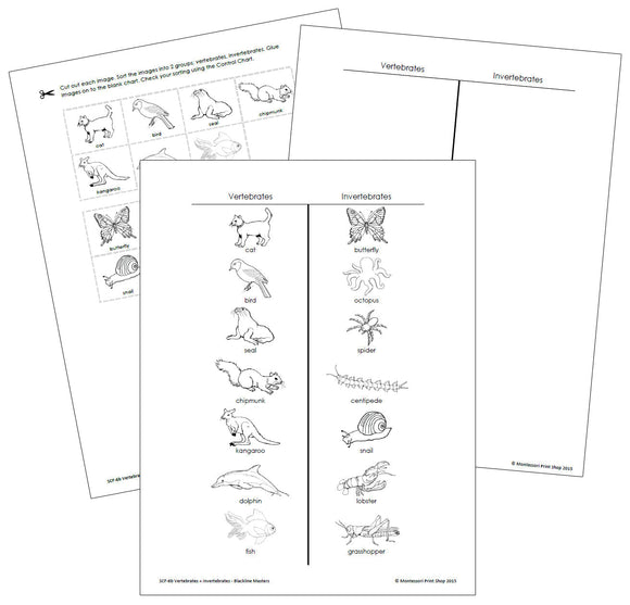 Vertebrates and Invertebrates (Blackline Masters) - Montessori Print Shop