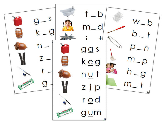 Montessori Step 1: Vowel Sound Cards (photos) - Montessori Print Shop phonics program
