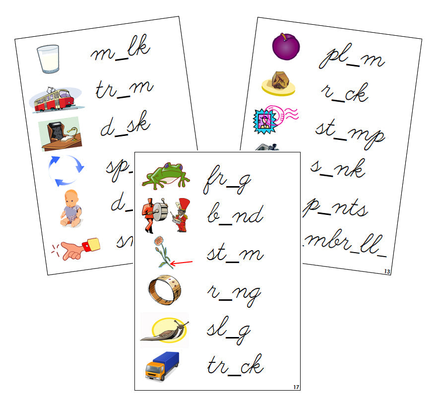 Step 2: Vowel Sound Cards - CURSIVE - Montessori Print Shop phonics lesson