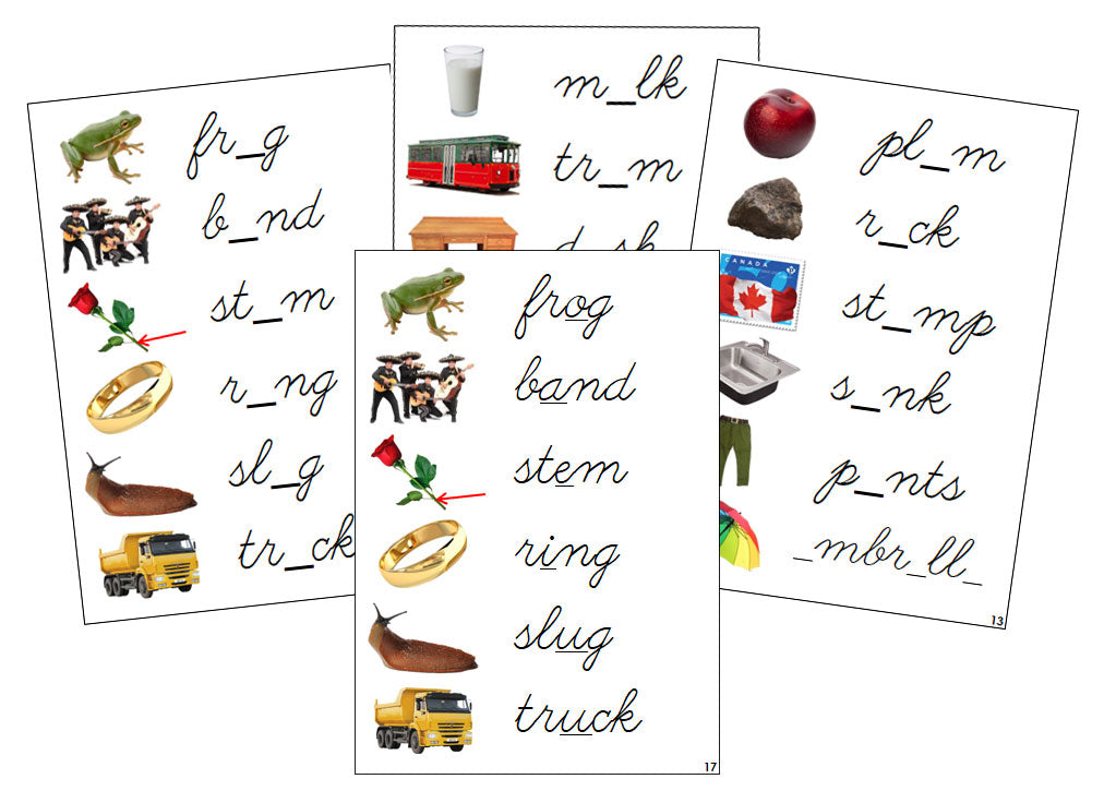 Montessori Step 2: Vowel Sound Cards (photos) - CURSIVE - Montessori Print Shop Digital Download phonics lesson