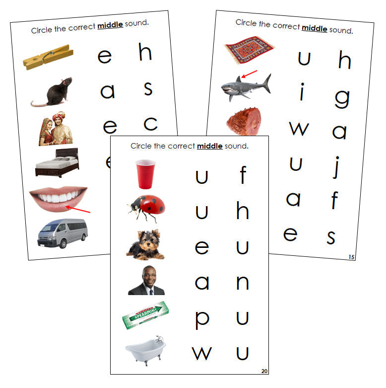 Step 1: Vowel Sound Choice Cards (photos) - Montessori Print Shop phonics program