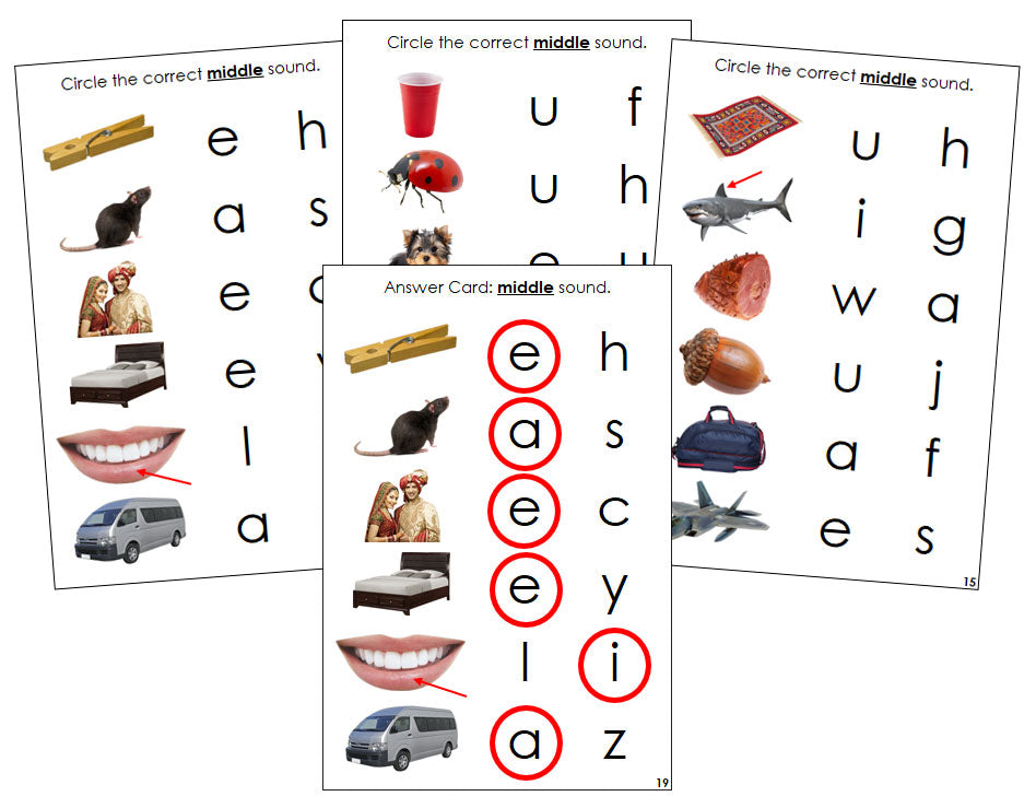 Montessori Step 1 Language Series Bundle (photos) - Phonetic Vowel Sound Choice Cards - Montessori Print Shop phonics program