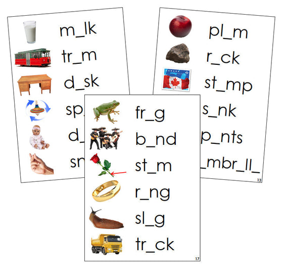 Step 2: Vowel Sound Cards (photos) - Montessori Print Shop phonics program