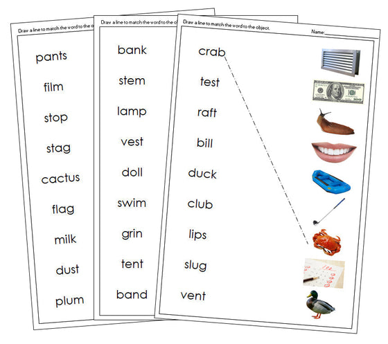 Step 2: Word & Picture Match (photos) - Montessori Print Shop Digital Download phonics program