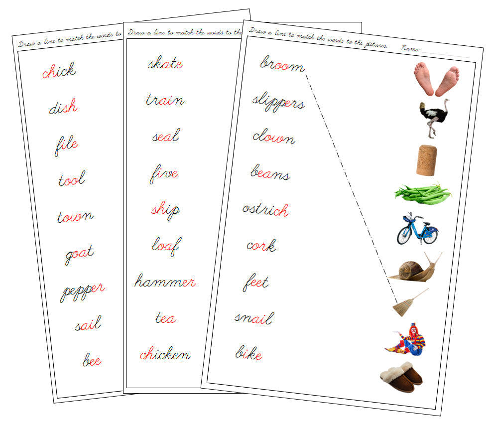 Montessori Step 3 Language Series Bundle (photos) - CURSIVE - Phonogram Words and Pictures Matching - Montessori Print Shop Language Program