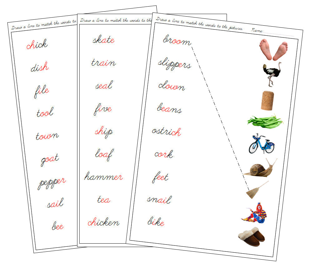 Step 3: Phonogram Word & Picture Match - Set 1 (photos) - CURSIVE - Montessori Print Shop Digital Download phonogram lesson