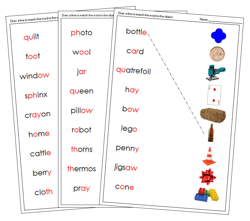 Step 3: Phonogram Word & Picture Match - Set 2 (photos) - Montessori Print Shop Digital Download language program