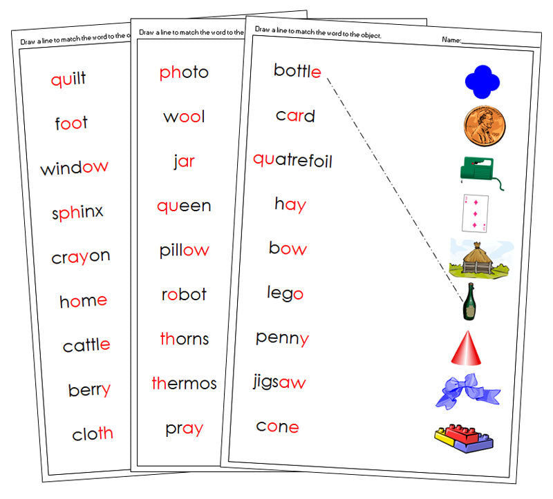 Step 3: Word & Picture Match Set 2 - phonogram language cards - Montessori Print Shop Digital Download