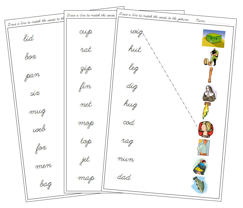 Montessori Step 1 Language Series Bundle - CURSIVE - Phonetic Words and Pictures Matching - Montessori Print Shop Phonics Program