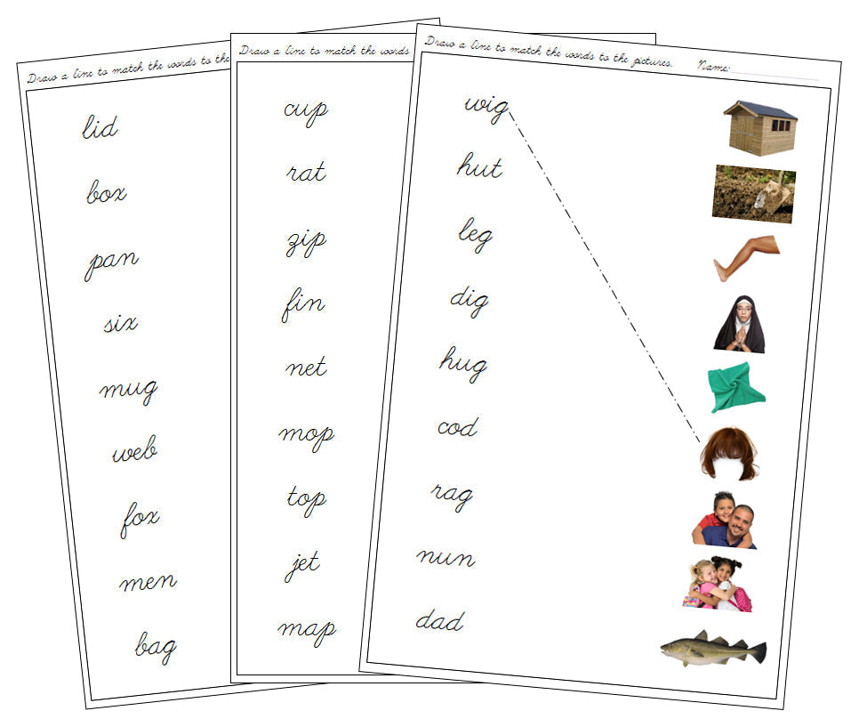 Montessori Step 1 Language Series Bundle (photos) - CURSIVE - Phonetic Words and Pictures Matching - Montessori Print Shop Phonics Language Program