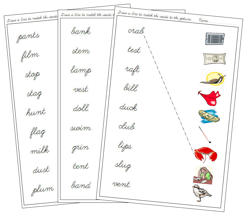 Step 2: Word & Picture Match - CURSIVE - Montessori Print Shop Digital Download phonics lesson