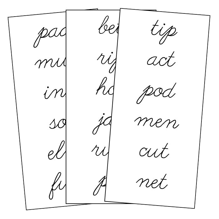 Step 1: Word Lists - CURSIVE - Montessori Print Shop Digital Download phonics lesson