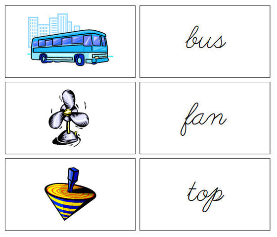 Step 1: Words & Picture Cards - CURSIVE - Montessori Print Shop Digital Download phonics lesson