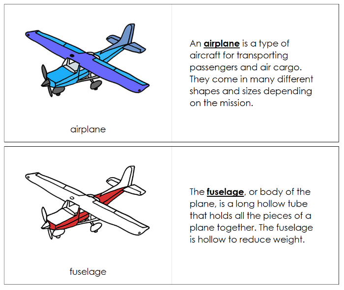 Parts of an Airplane Nomenclature Book (red) - Montessori Print Shop Digital Download