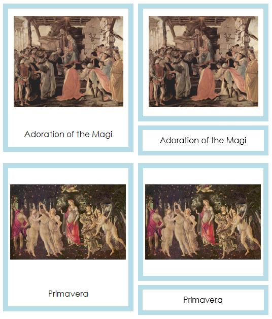 Sandro Botticelli 3-Part Art Cards (color-coded) - Montessori Print Shop Digital Download