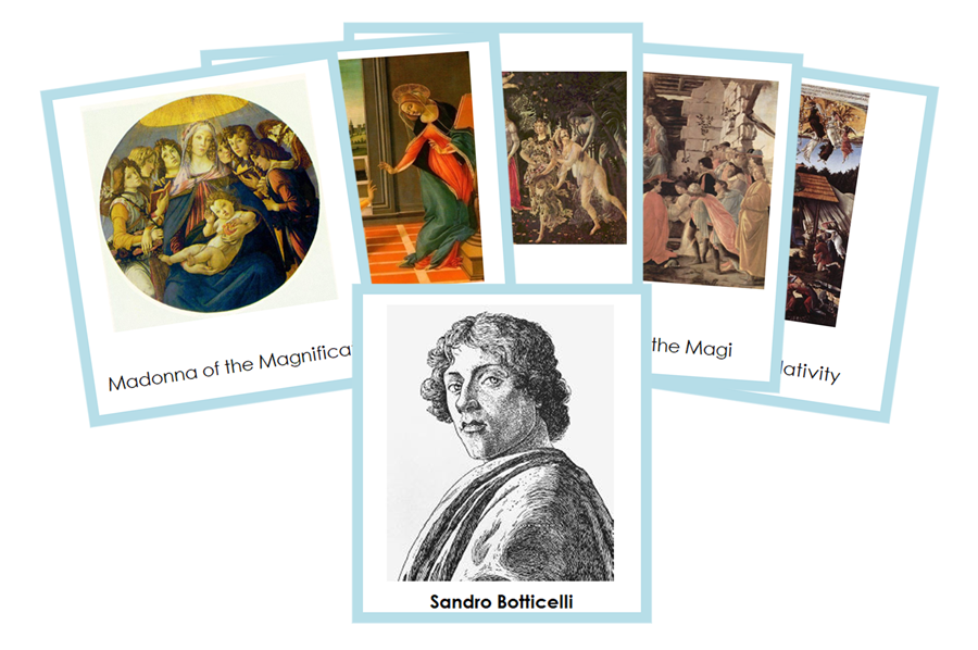 Sandro Botticelli Art Cards (color-coded) - Montessori Print Shop Digital Download