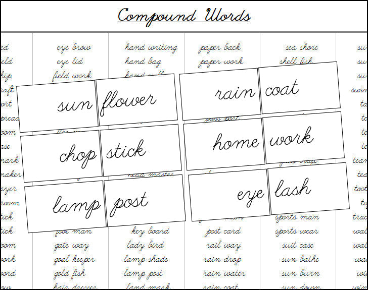 Compound Words (cursive) - Montessori Print Shop Digital Download Grammar Lesson