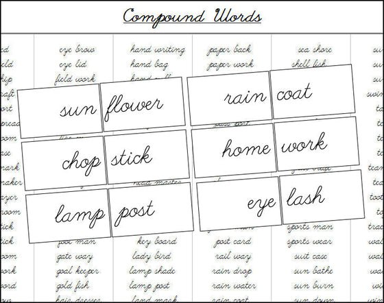 Compound Words (cursive) - Montessori Print Shop Grammar Lesson