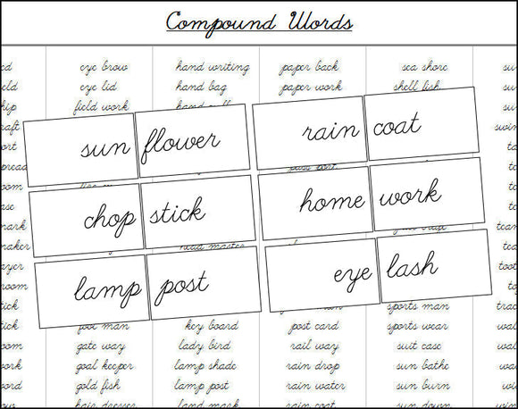 Compound Words (cursive) - Montessori Print Shop Grammar Lesson