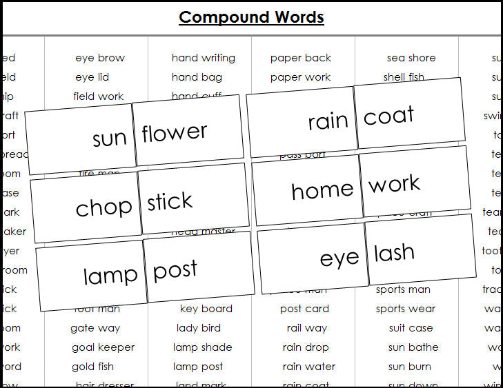 compound word cards - Montessori Print Shop Digital Download grammar