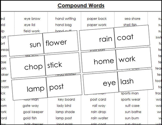 compound word cards - Montessori Print Shop grammar