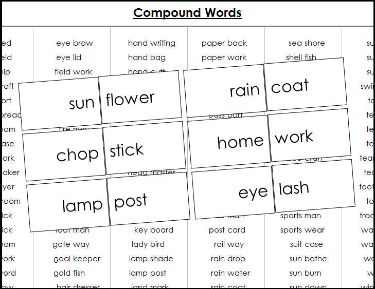 compound word cards - Montessori Print Shop grammar