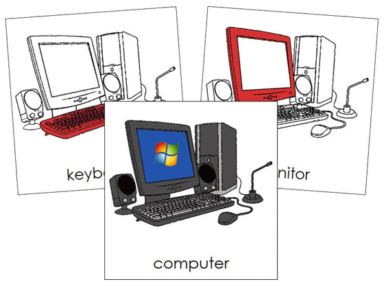 Computer Nomenclature Cards (red) - Montessori Print Shop