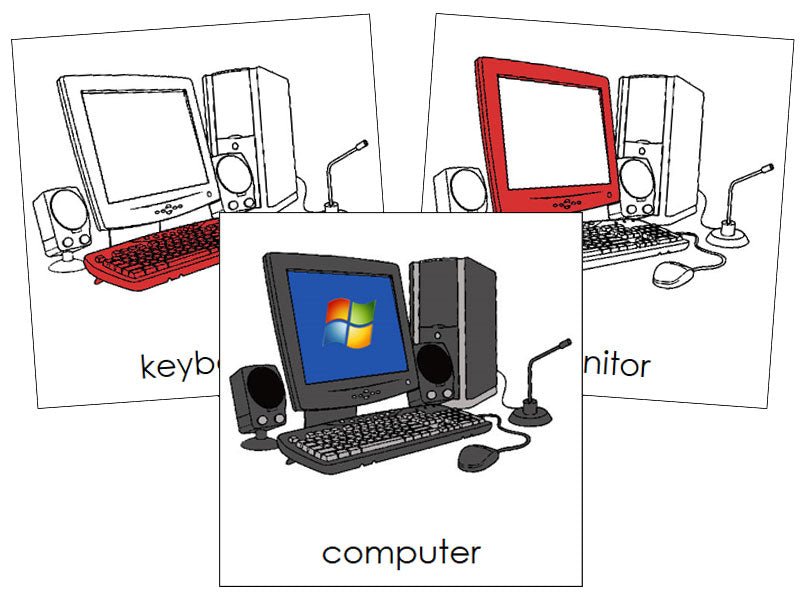 Computer Nomenclature Cards (red) - Montessori Print Shop