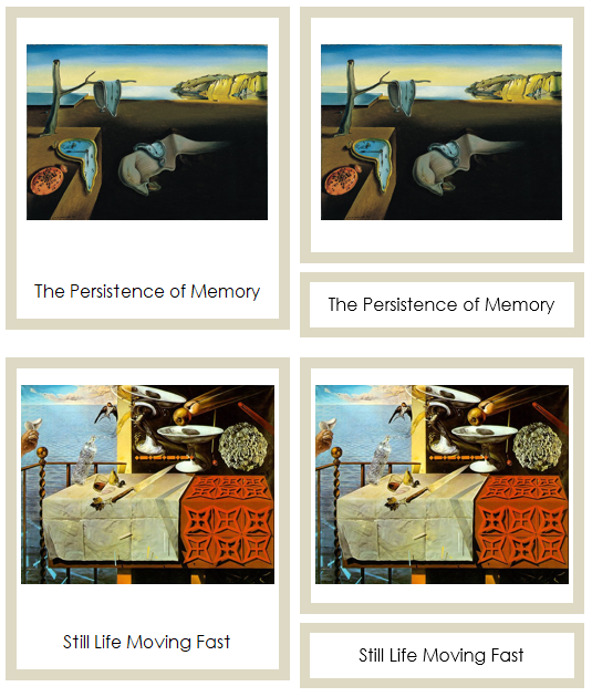 Salvador Dali 3-Part Art Cards (color-coded) - Montessori Print Shop Digital Download