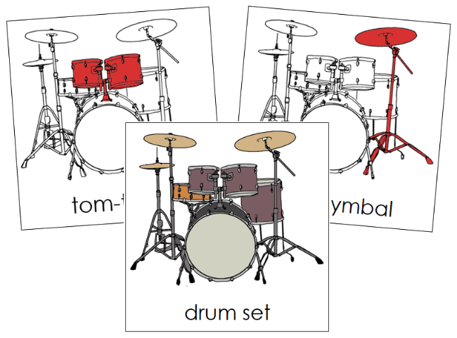 Parts of a Drum Set 3-Part Nomenclature Cards (red) - Montessori Print Shop Digital Download