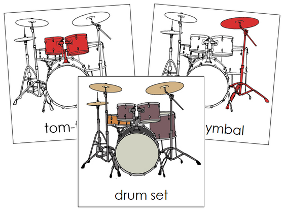 Drum Set Nomenclature Cards (red) - Montessori Print Shop