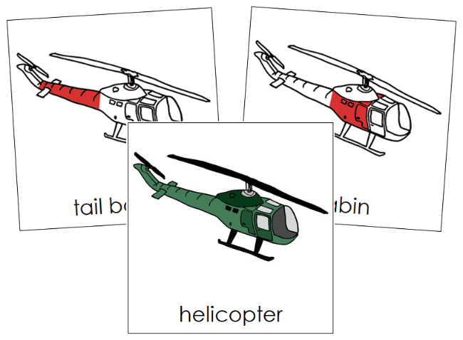 Parts of a Helicopter Nomenclature Cards (red) - Montessori Print Shop Digital Download