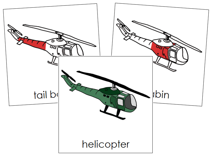 Helicopter Nomenclature Cards (red) - Montessori Print Shop