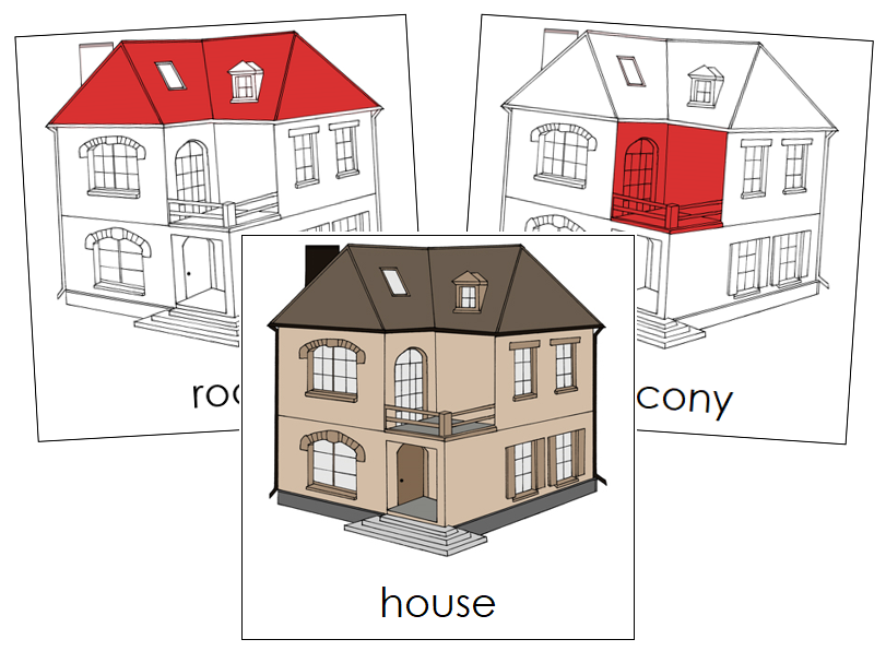 House Nomenclature Cards (red) - Montessori Print Shop