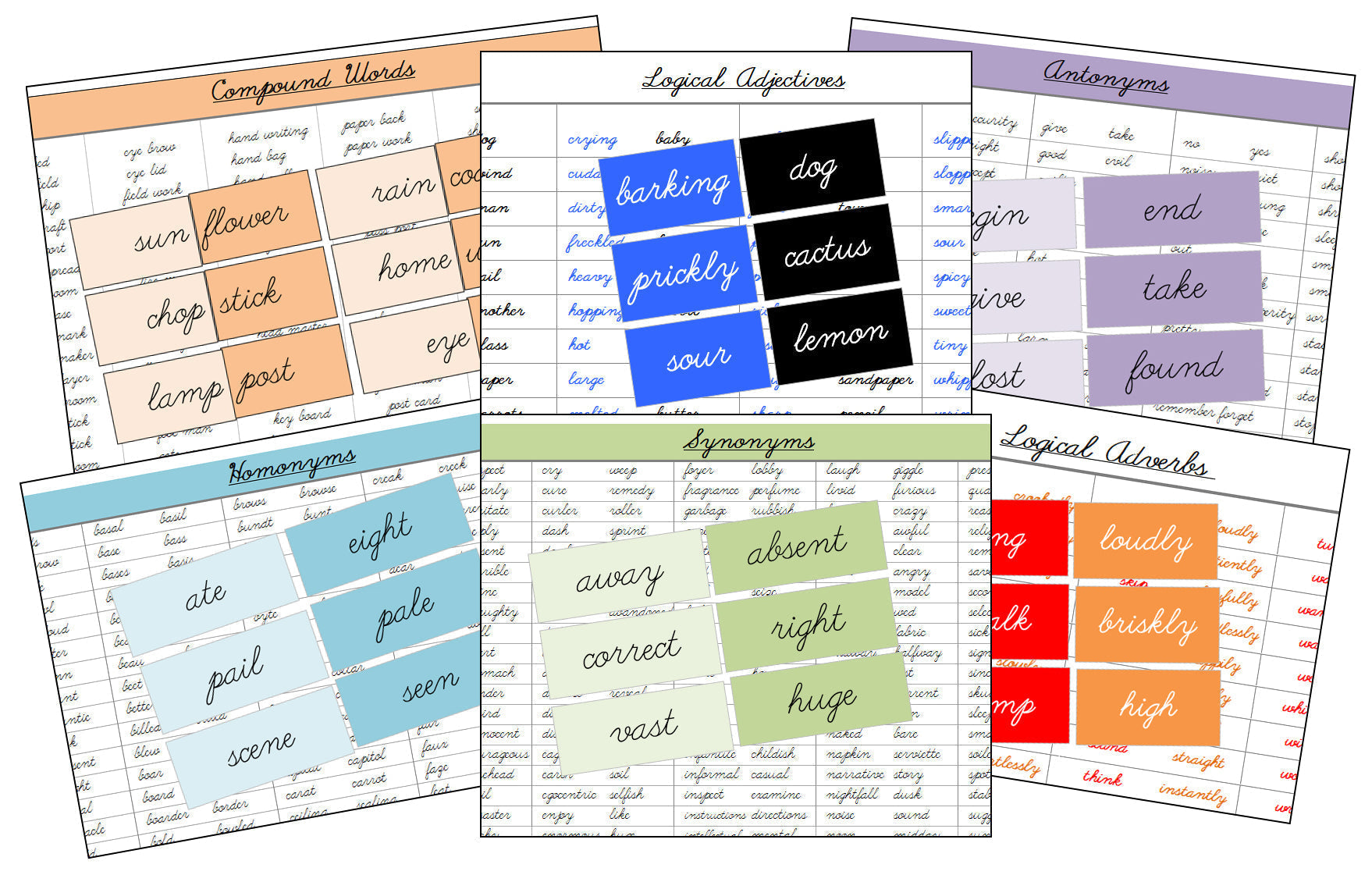 Primary Grammar Bundle (color, cursive) - Montessori Print Shop Digital Download Grammar Lessons