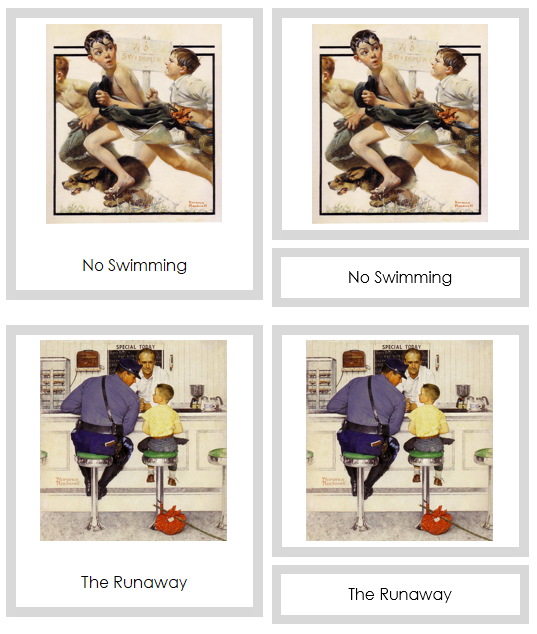 Norman Rockwell 3-Part Art Cards (color-coded) - Montessori Print Shop Digital Download