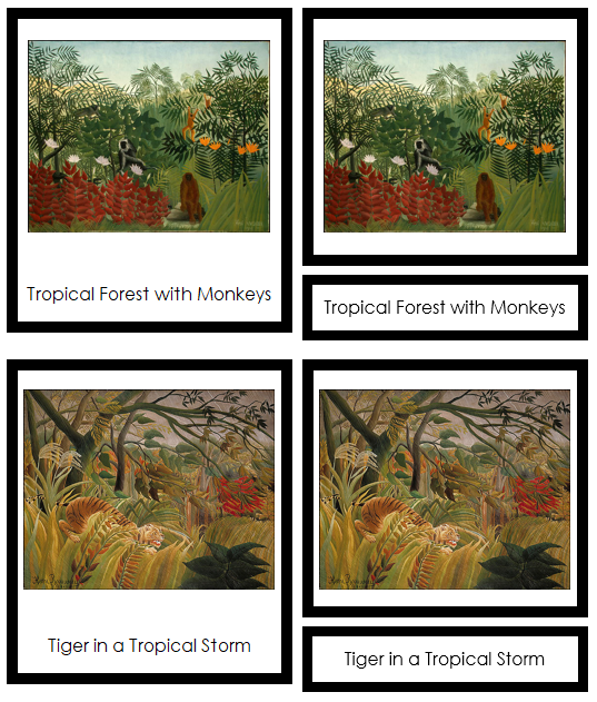 Henri Rousseau 3-Part Art Cards (color-coded) - Montessori Print Shop Digital Download