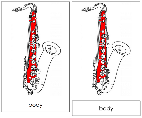 Saxophone Nomenclature Cards (red) - Montessori Print Shop Digital Download
