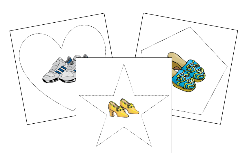 Shoes Cutting Work - Montessori Print Shop preschool cutting practice