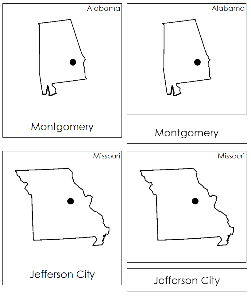 Capital Cities of the United States of America 3-Part Cards - Montessori Print Shop Digital Download