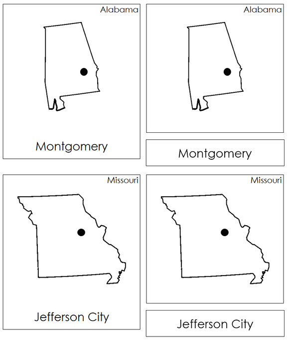 Capital Cities of the United States of America 3-Part Cards - Montessori Print Shop Digital Download