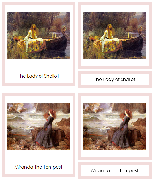 John William Waterhouse 3-Part Art Cards (color-coded) - Montessori Print Shop Digital Download