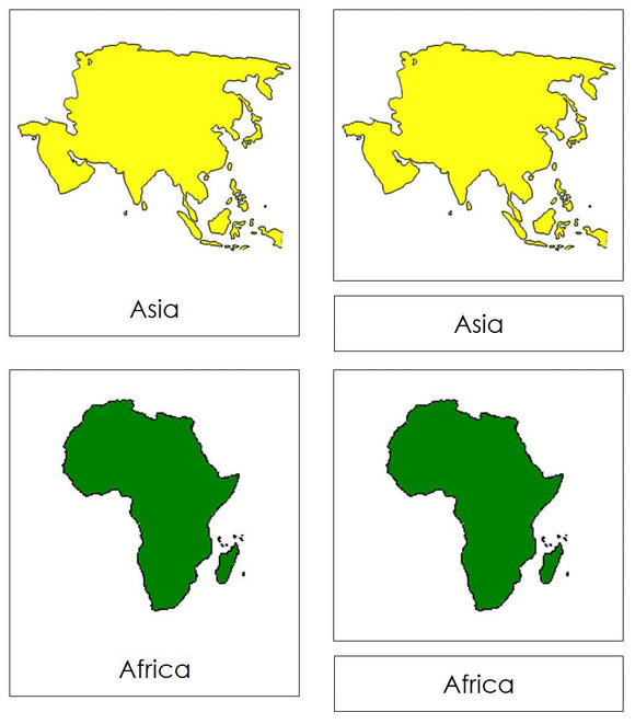 Continents 3-Part Cards (color-coded) - Montessori Print Shop Digital Download